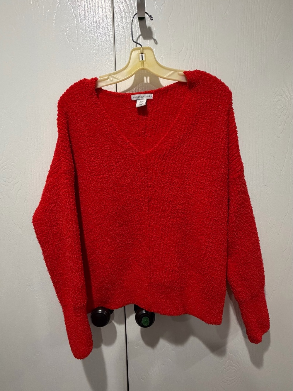 Sincerly Jules Bright Red V-Neck Plush Sweater
